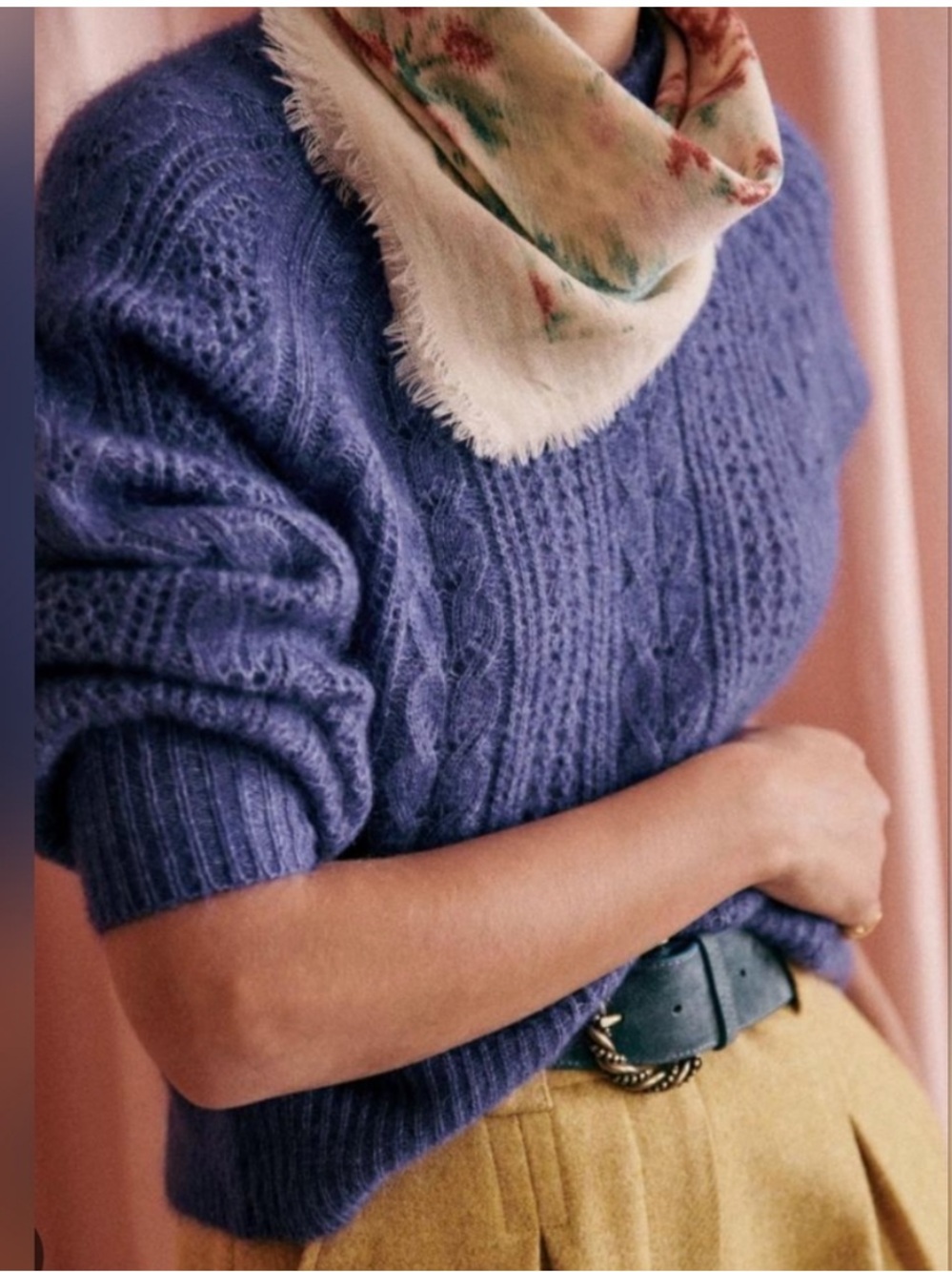 Sezane Scarlett Kid Mohair Wool Blend Cable Knit Jumper Sweater Purple Size XS